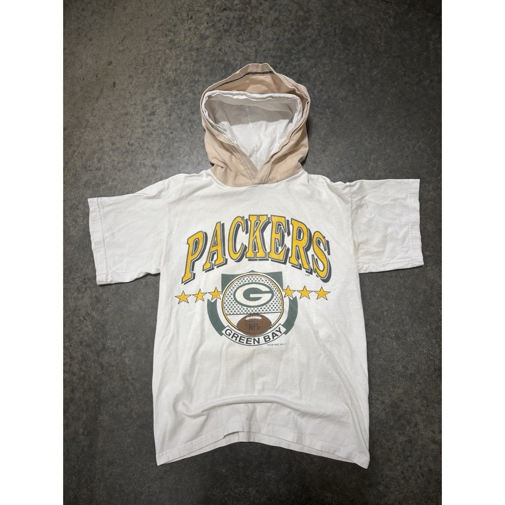 Vintage 90s 1993 Logo 7 Green Bay Packers Made In USA NFL Hooded T Shirt Size M